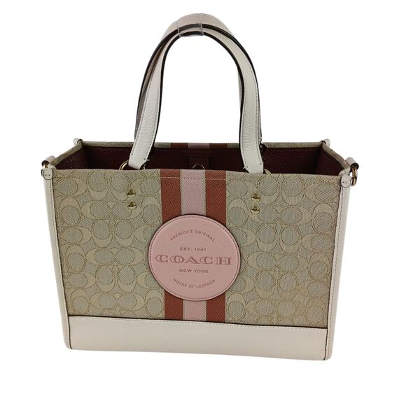 Coach Dempsey Carryall Bag In Signature Jacquard Pink Coach Patch - Picture 2 of 8